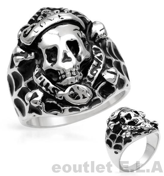 24mm WIDE SKULL SOLID STAINLESS STEEL MENS RING-sz12